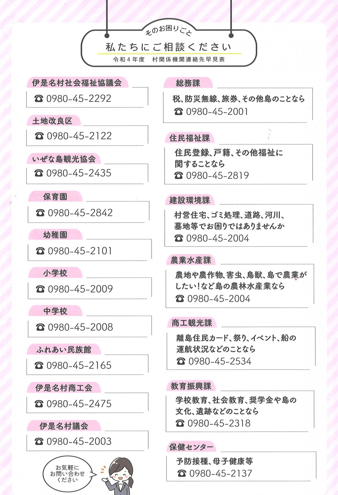 村関係機関連絡先早見表 | 伊是名村ホームページ